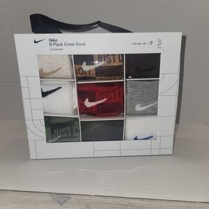 Nike 9 Pack Crew Socks Cushioned Youth 10c-3y Shoe Size NWT